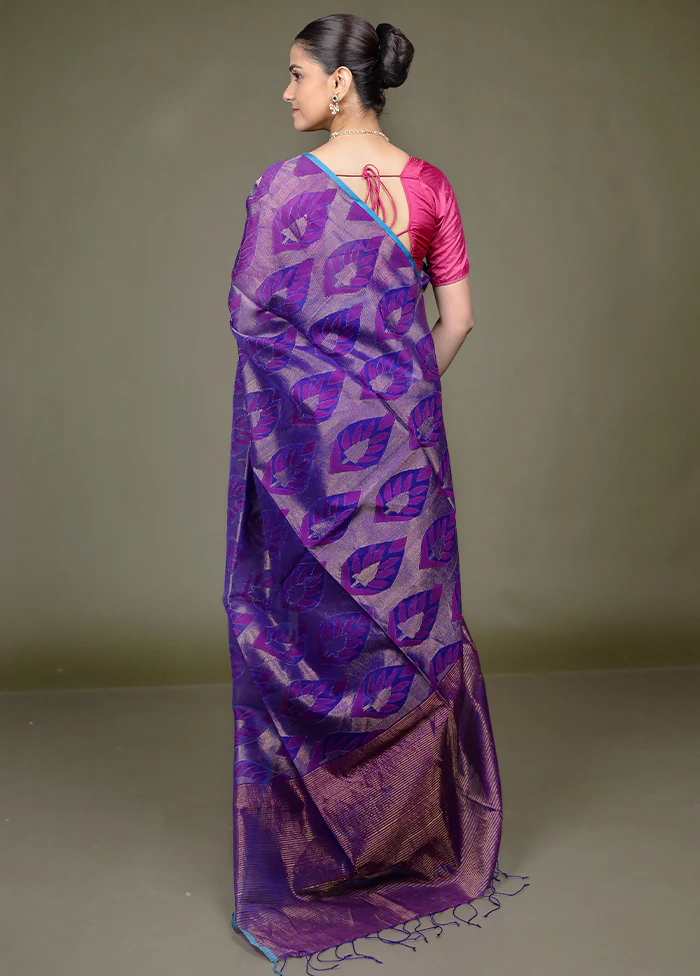 Purple Handloom Matka Pure Silk Saree With Blouse Piece - Image 3