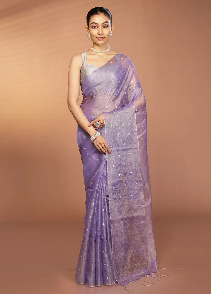 Purple Handloom Matka Pure Silk Saree With Blouse Piece - Image 2