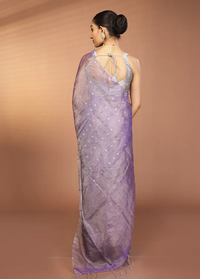 Purple Handloom Matka Pure Silk Saree With Blouse Piece - Image 3