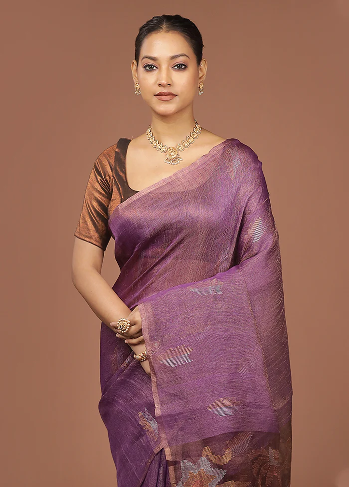 Purple Handloom Matka Pure Silk Saree With Blouse Piece