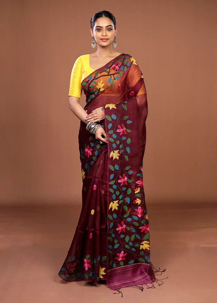 Purple Handloom Matka Pure Silk Saree With Blouse Piece - Image 2
