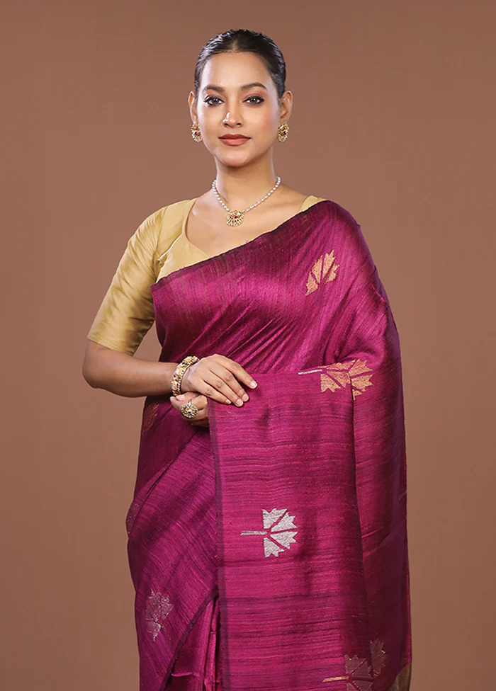 Purple Handloom Matka Pure Silk Saree With Blouse Piece