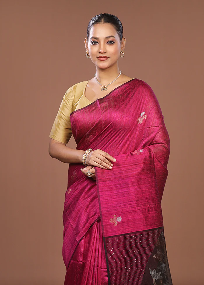 Purple Handloom Matka Pure Silk Saree With Blouse Piece