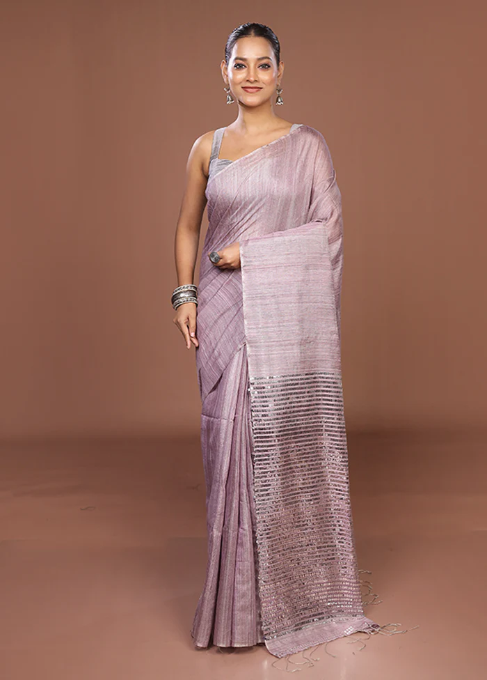 Purple Handloom Matka Pure Silk Saree With Blouse Piece - Image 2