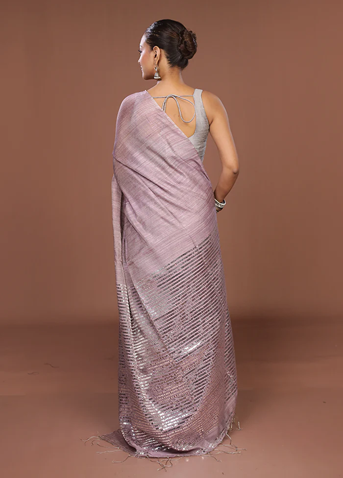 Purple Handloom Matka Pure Silk Saree With Blouse Piece - Image 3