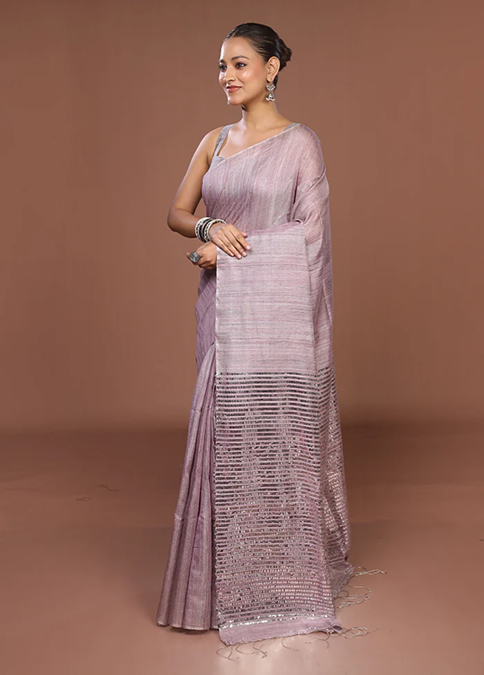 Purple Handloom Matka Pure Silk Saree With Blouse Piece - Image 4