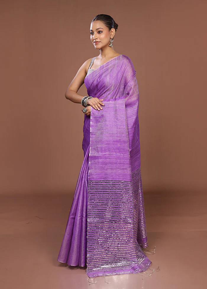 Purple Handloom Matka Pure Silk Saree With Blouse Piece - Image 4