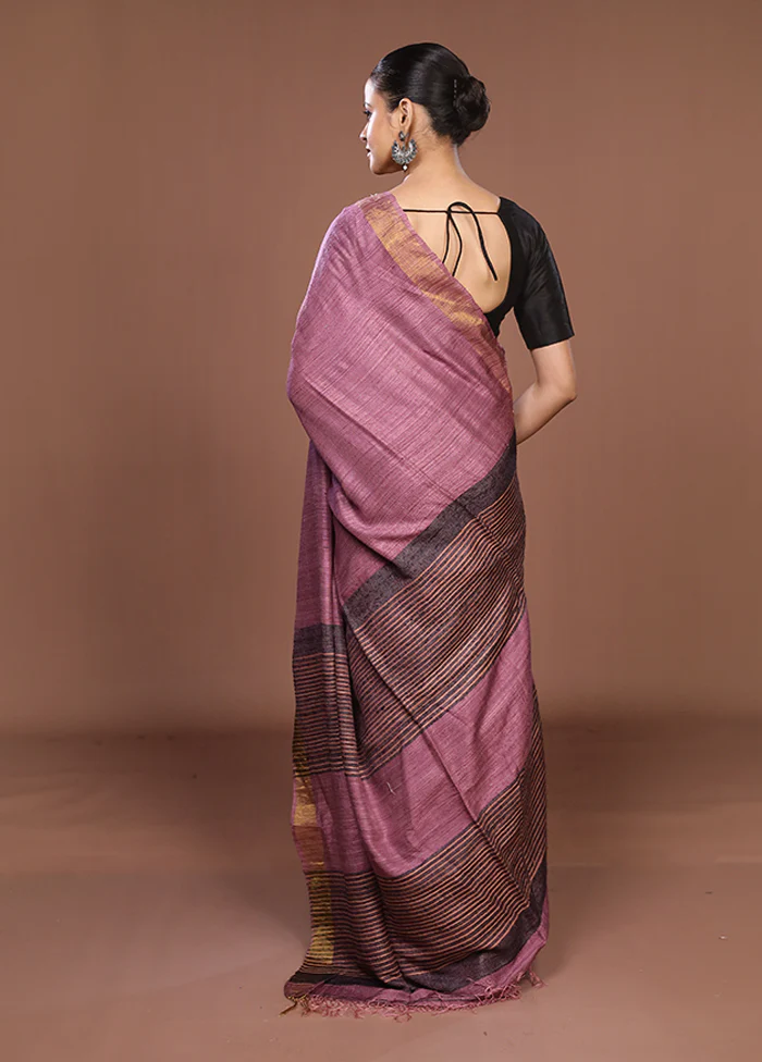 Purple Handloom Matka Pure Silk Saree With Blouse Piece - Image 3