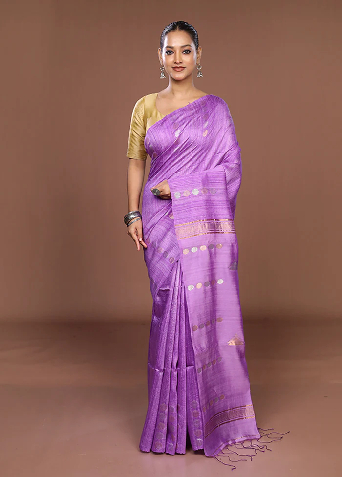 Purple Handloom Matka Pure Silk Saree With Blouse Piece - Image 2