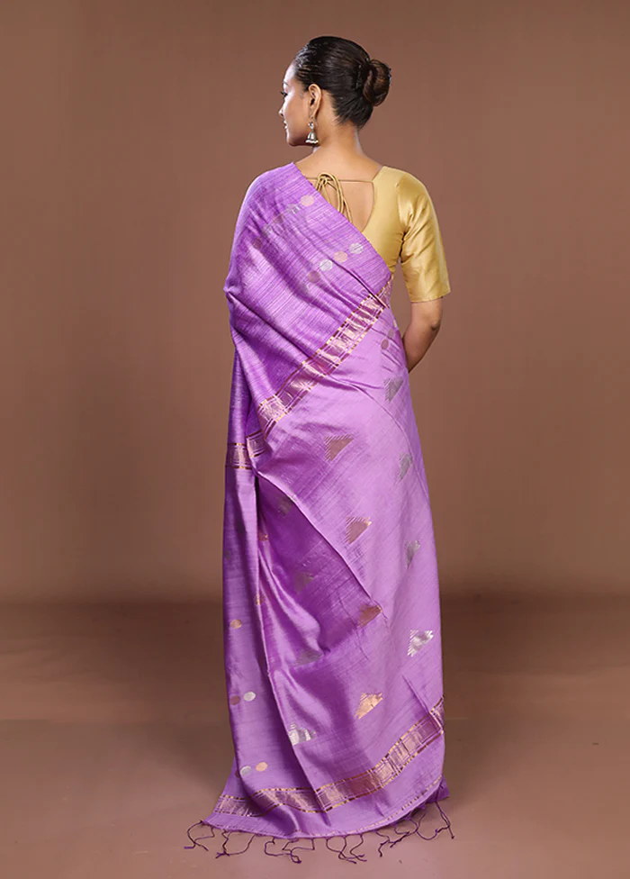 Purple Handloom Matka Pure Silk Saree With Blouse Piece - Image 3