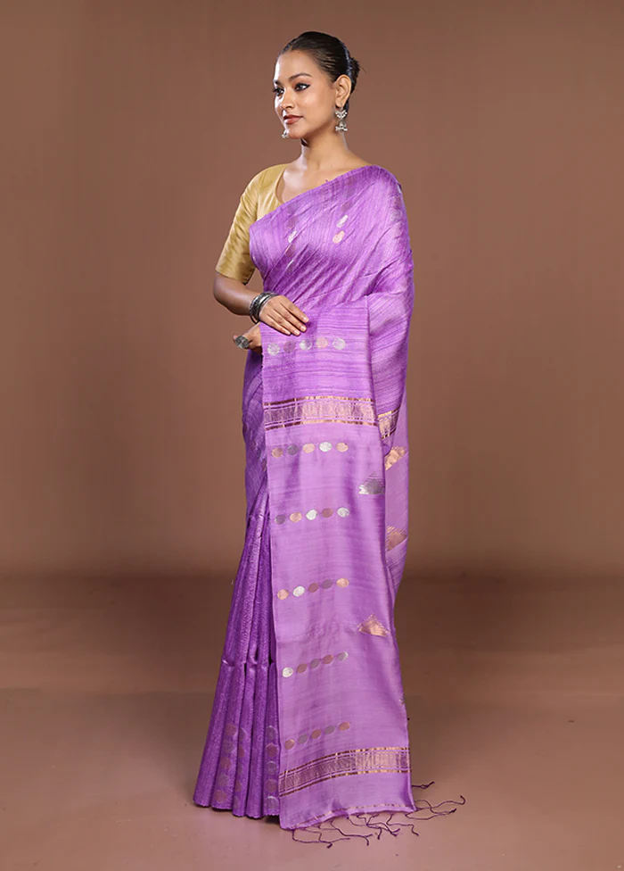 Purple Handloom Matka Pure Silk Saree With Blouse Piece - Image 4