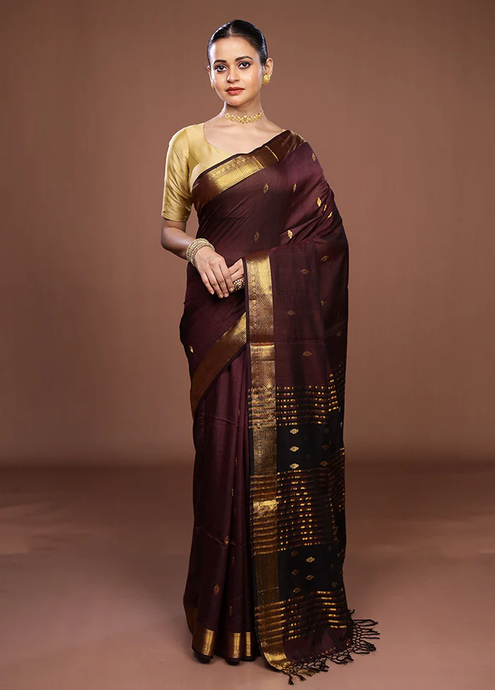 Purple Handloom Matka Pure Silk Saree With Blouse Piece - Image 2