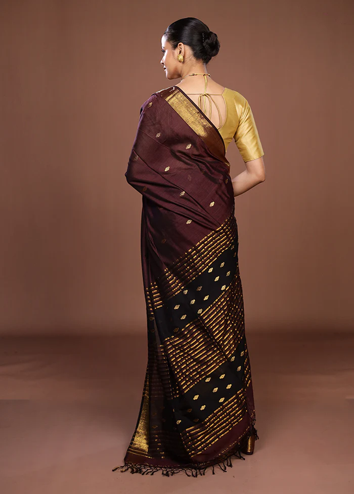 Purple Handloom Matka Pure Silk Saree With Blouse Piece - Image 3