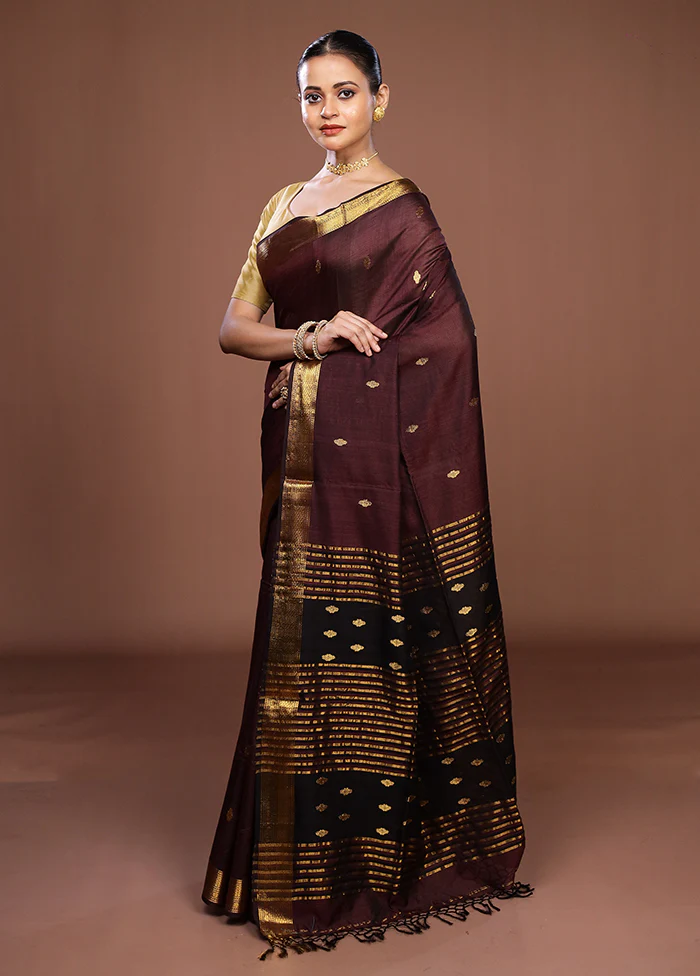 Purple Handloom Matka Pure Silk Saree With Blouse Piece - Image 4