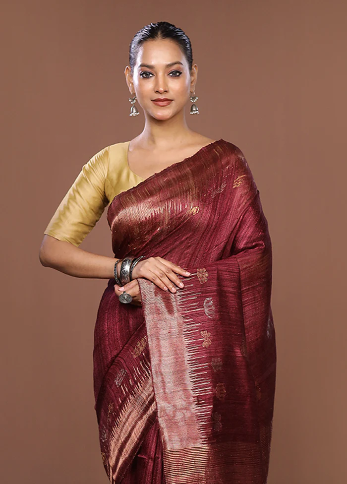Purple Handloom Matka Pure Silk Saree With Blouse Piece