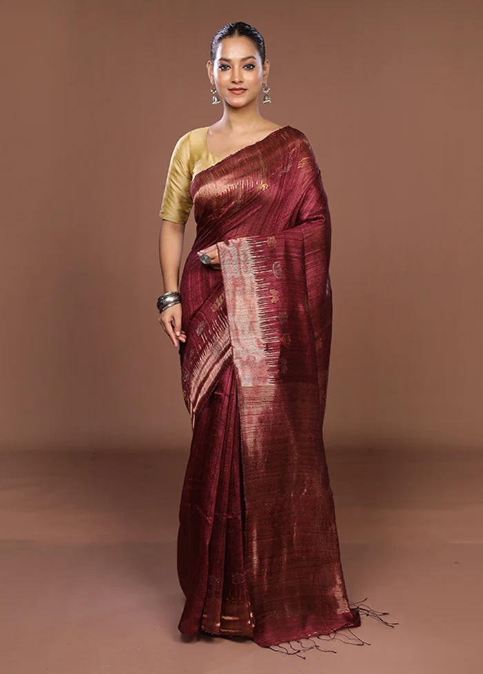 Purple Handloom Matka Pure Silk Saree With Blouse Piece - Image 2