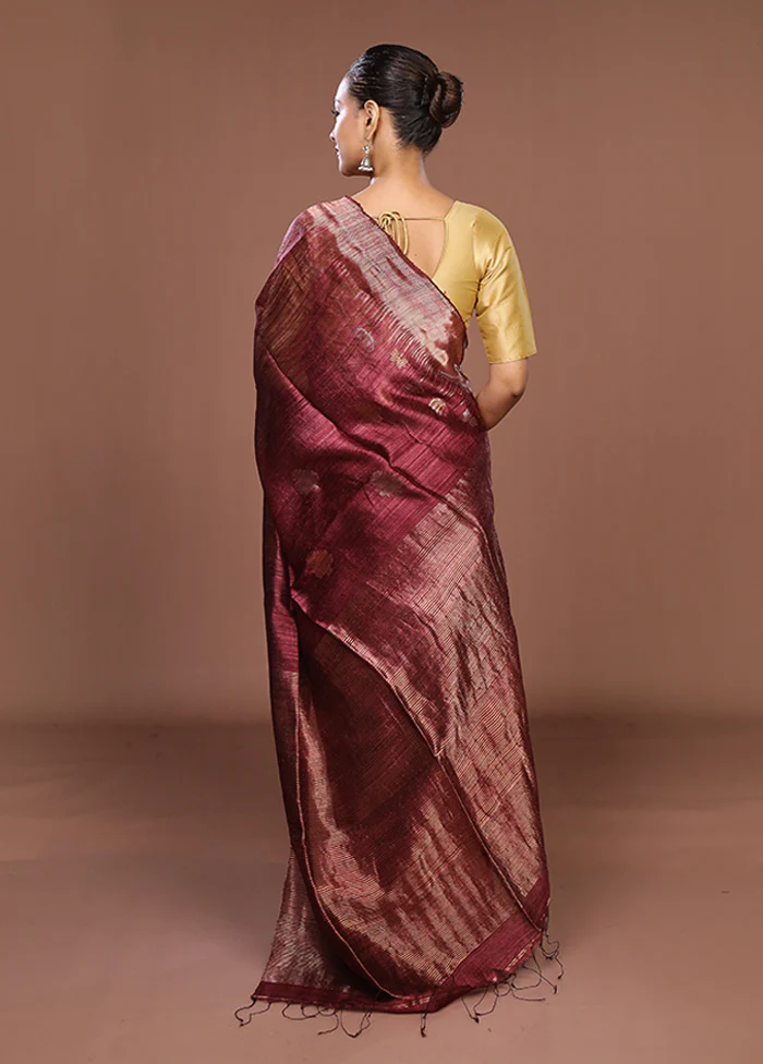 Purple Handloom Matka Pure Silk Saree With Blouse Piece - Image 3