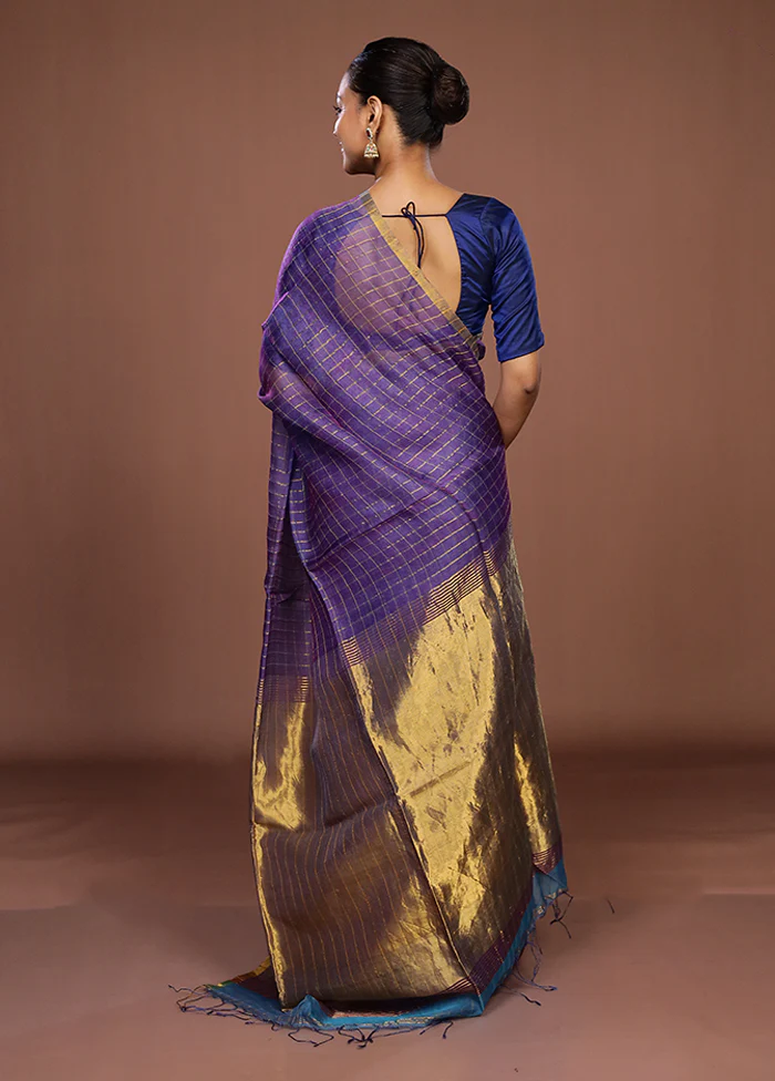 Purple Handloom Matka Pure Silk Saree With Blouse Piece - Image 3