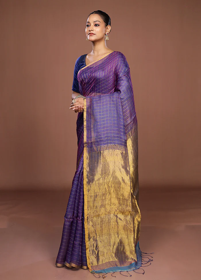Purple Handloom Matka Pure Silk Saree With Blouse Piece - Image 4