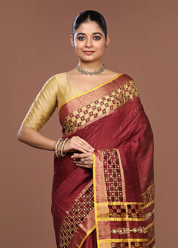 Purple Handloom Matka Pure Silk Saree With Blouse Piece