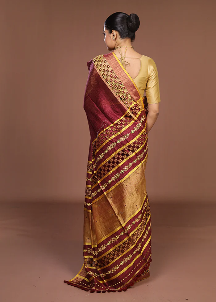 Purple Handloom Matka Pure Silk Saree With Blouse Piece - Image 3