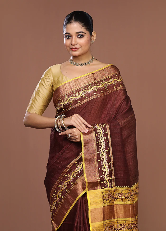 Purple Handloom Matka Pure Silk Saree With Blouse Piece
