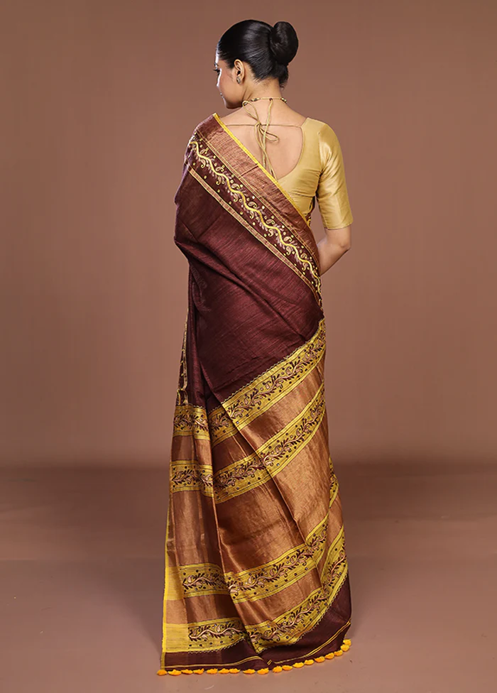 Purple Handloom Matka Pure Silk Saree With Blouse Piece - Image 3