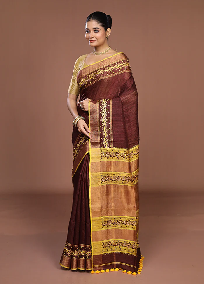 Purple Handloom Matka Pure Silk Saree With Blouse Piece - Image 4