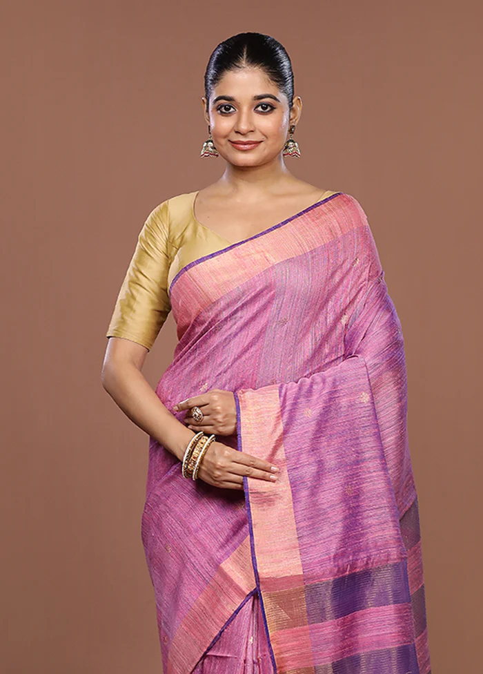 Purple Handloom Matka Pure Silk Saree With Blouse Piece