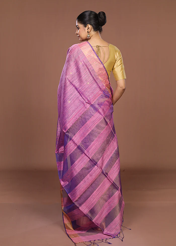 Purple Handloom Matka Pure Silk Saree With Blouse Piece - Image 3