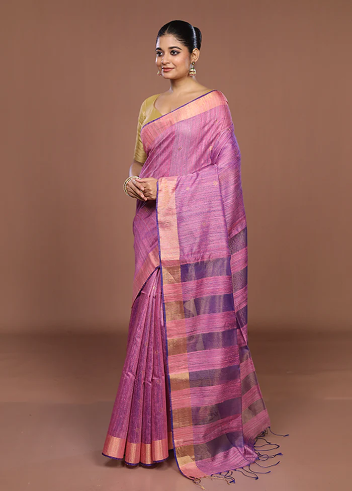 Purple Handloom Matka Pure Silk Saree With Blouse Piece - Image 4