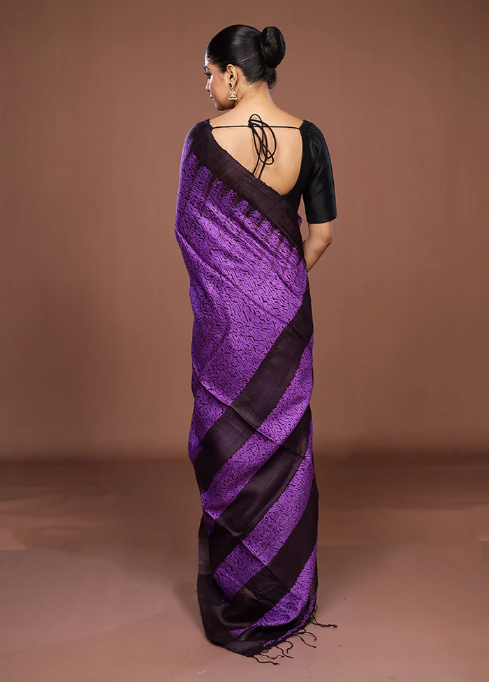 Purple Handloom Matka Pure Silk Saree With Blouse Piece - Image 3