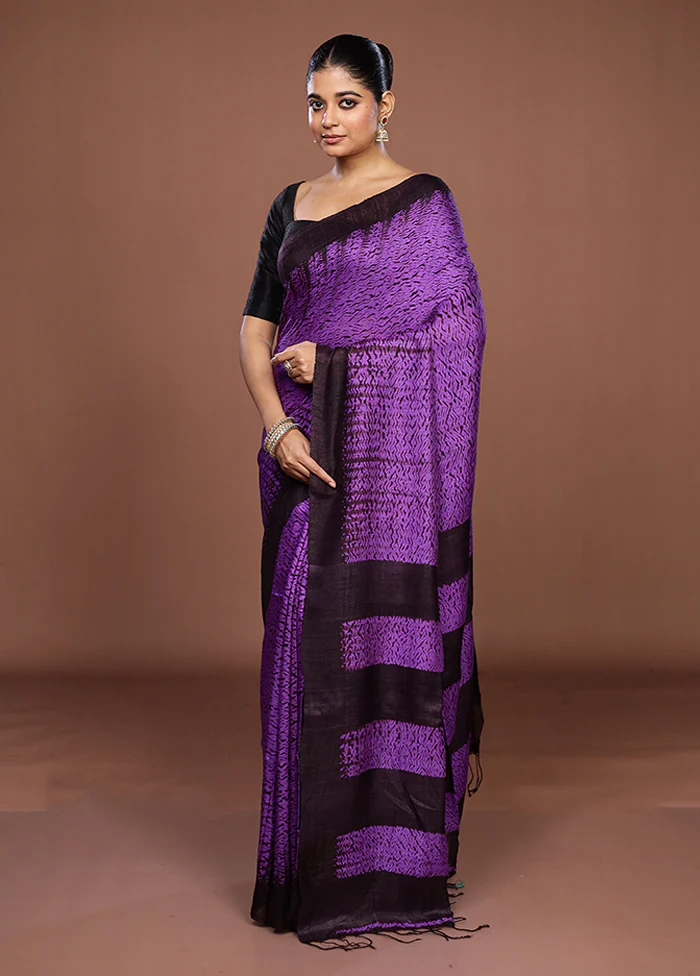 Purple Handloom Matka Pure Silk Saree With Blouse Piece - Image 4