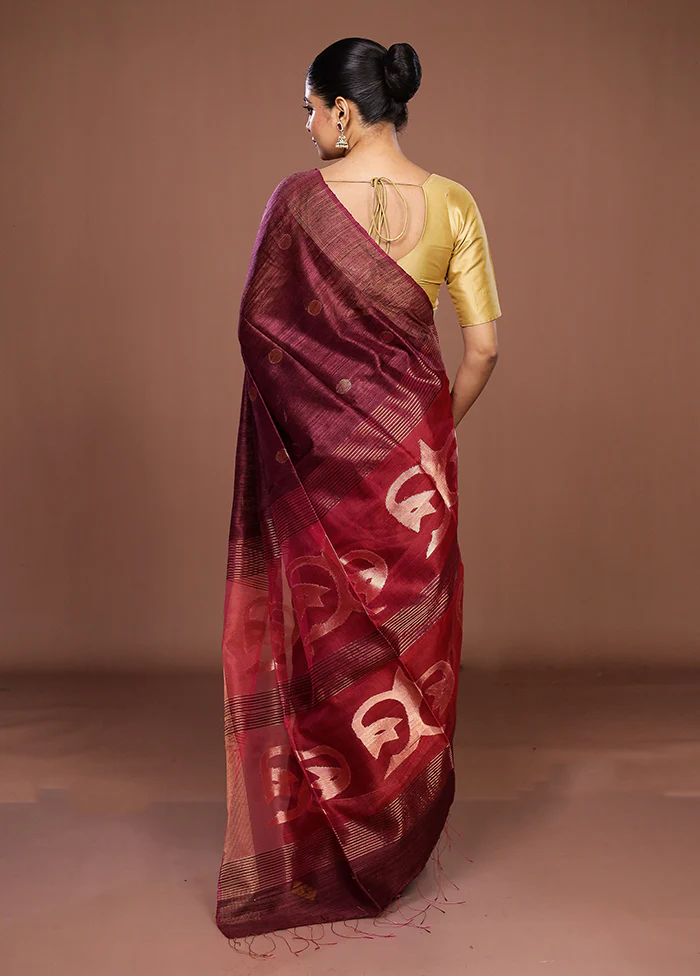 Purple Handloom Matka Pure Silk Saree With Blouse Piece - Image 3