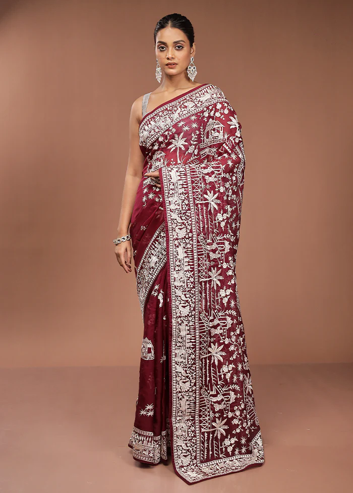 Purple Handloom Pure Georgette Saree With Blouse Piece - Image 2