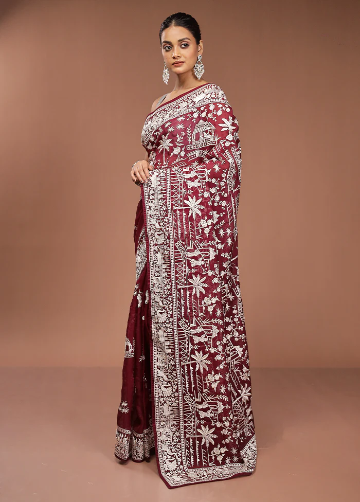 Purple Handloom Pure Georgette Saree With Blouse Piece - Image 4