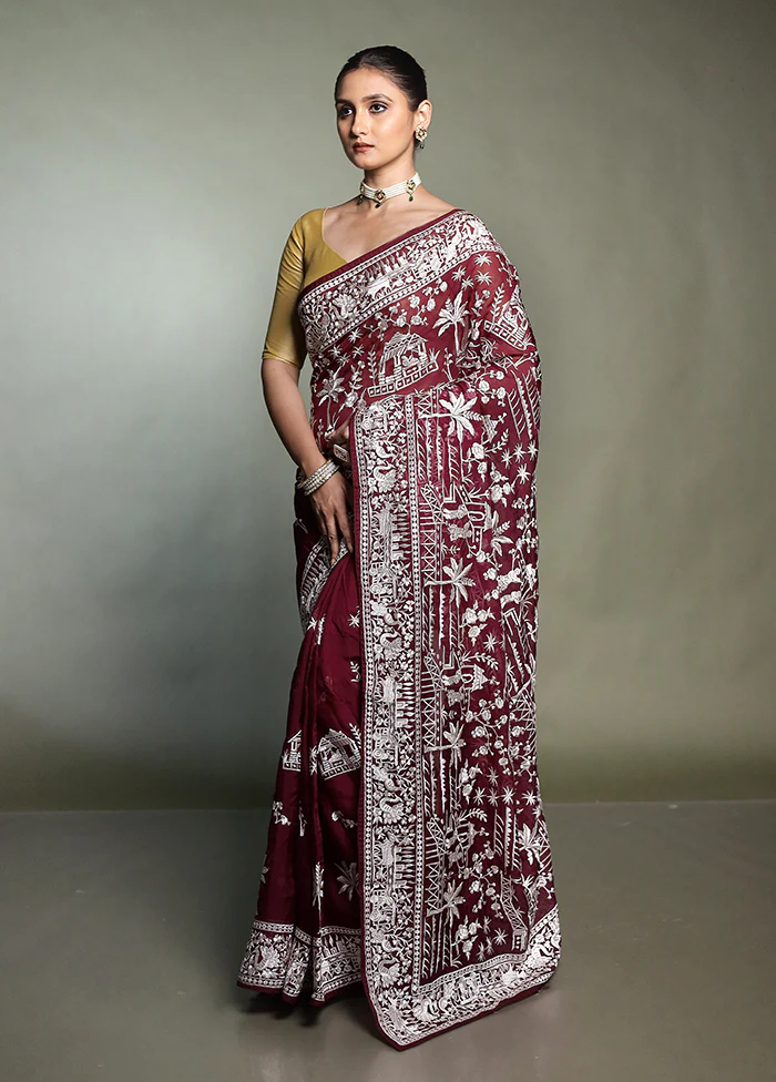 Brown Handloom Pure Georgette Saree With Blouse Piece - Image 4