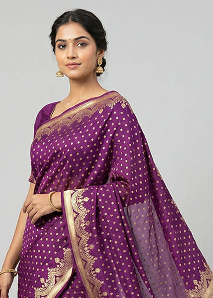 Purple Handloom Pure Georgette Saree With Blouse Piece - Image 2
