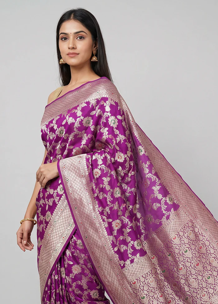Purple Handloom Pure Georgette Saree With Blouse Piece - Image 2