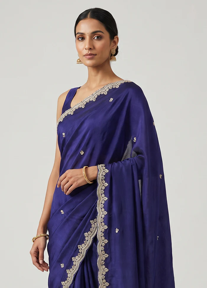Purple Handloom Pure Georgette Saree With Blouse Piece - Image 2