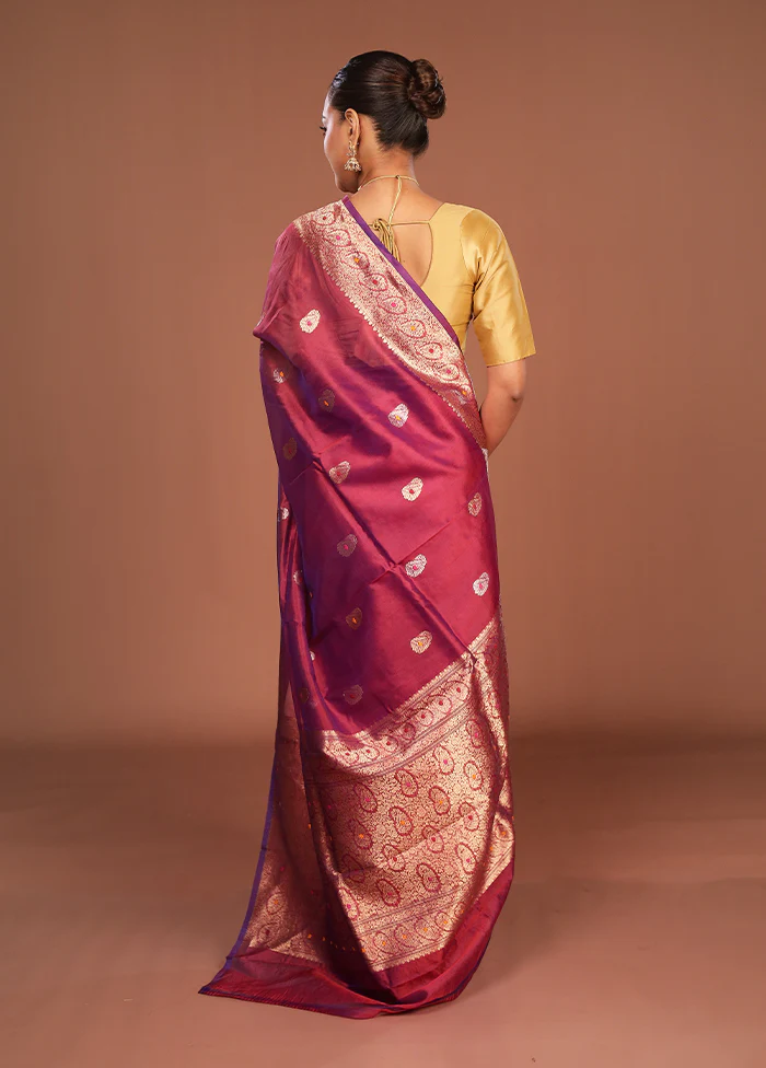Purple Handloom Pure Organza Saree With Blouse Piece - Image 3