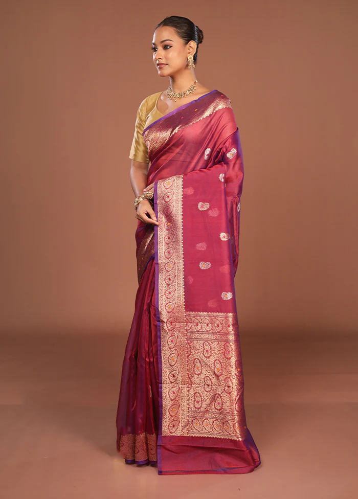 Purple Handloom Pure Organza Saree With Blouse Piece - Image 4