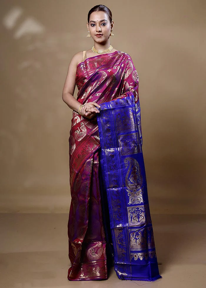 Purple Handloom Swarnachuri Pure Silk Saree With Blouse Piece - Image 2