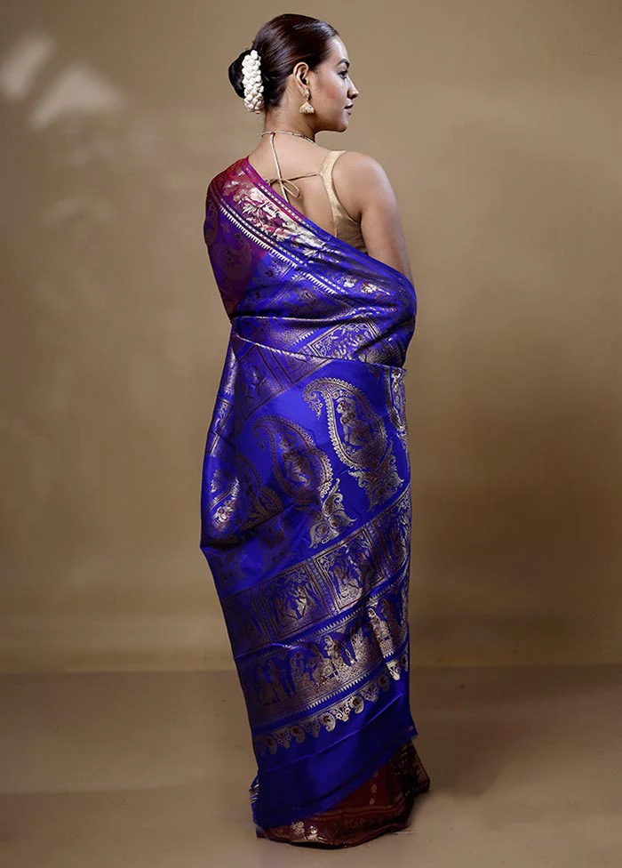 Purple Handloom Swarnachuri Pure Silk Saree With Blouse Piece - Image 3