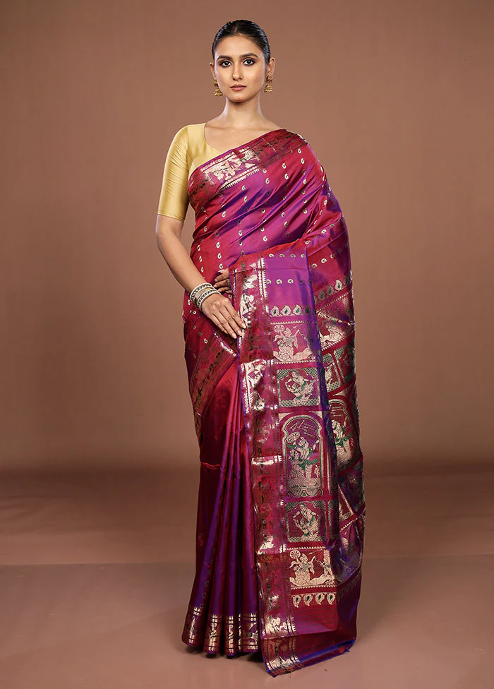 Purple Handloom Swarnachuri Pure Silk Saree With Blouse Piece - Image 2
