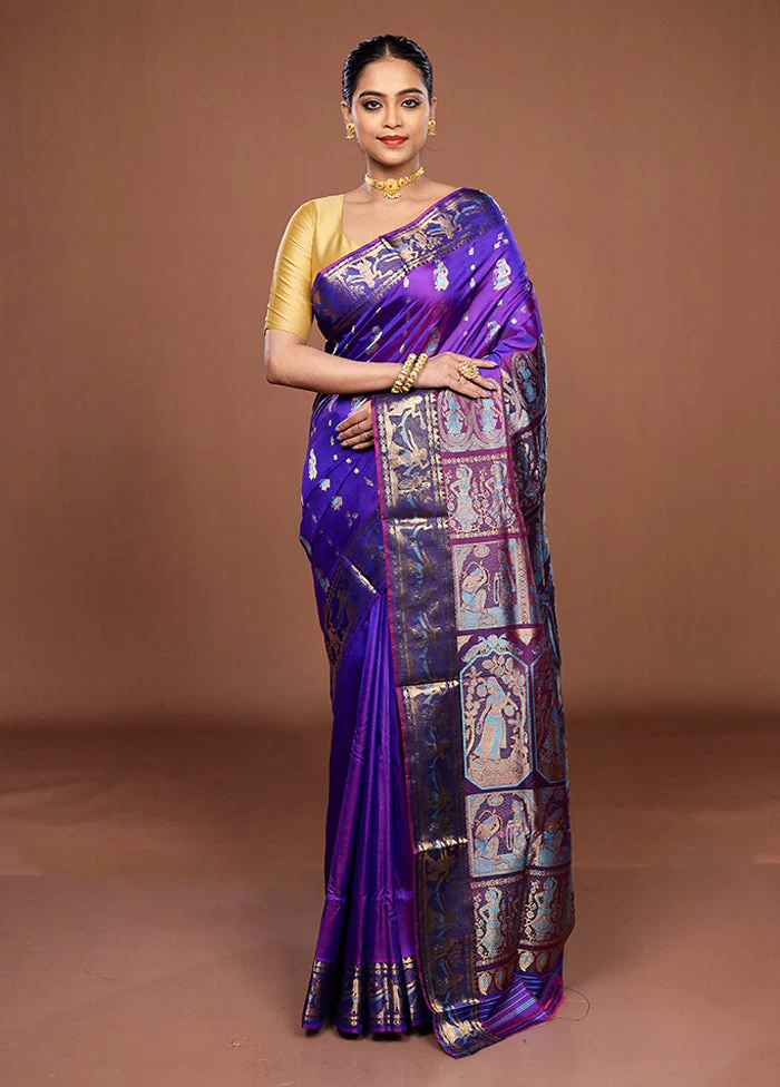 Purple Handloom Swarnachuri Pure Silk Saree With Blouse Piece - Image 2