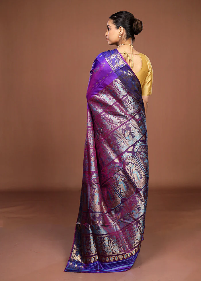 Purple Handloom Swarnachuri Pure Silk Saree With Blouse Piece - Image 3