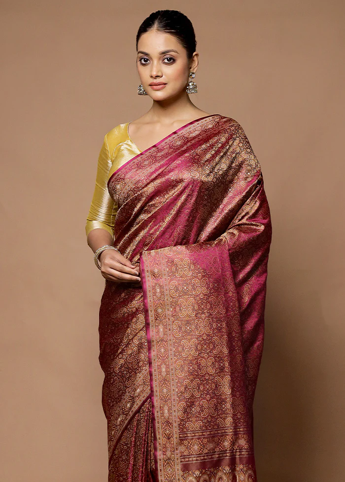 Purple Handloom Tanchoi Pure Silk Saree With Blouse Piece - Image 2