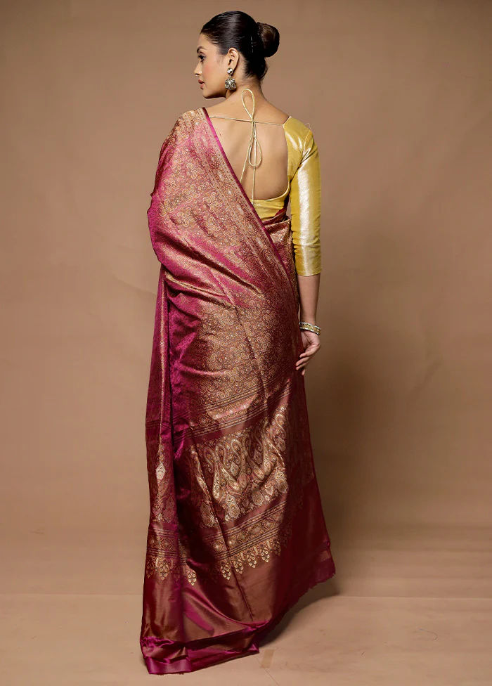 Purple Handloom Tanchoi Pure Silk Saree With Blouse Piece - Image 3