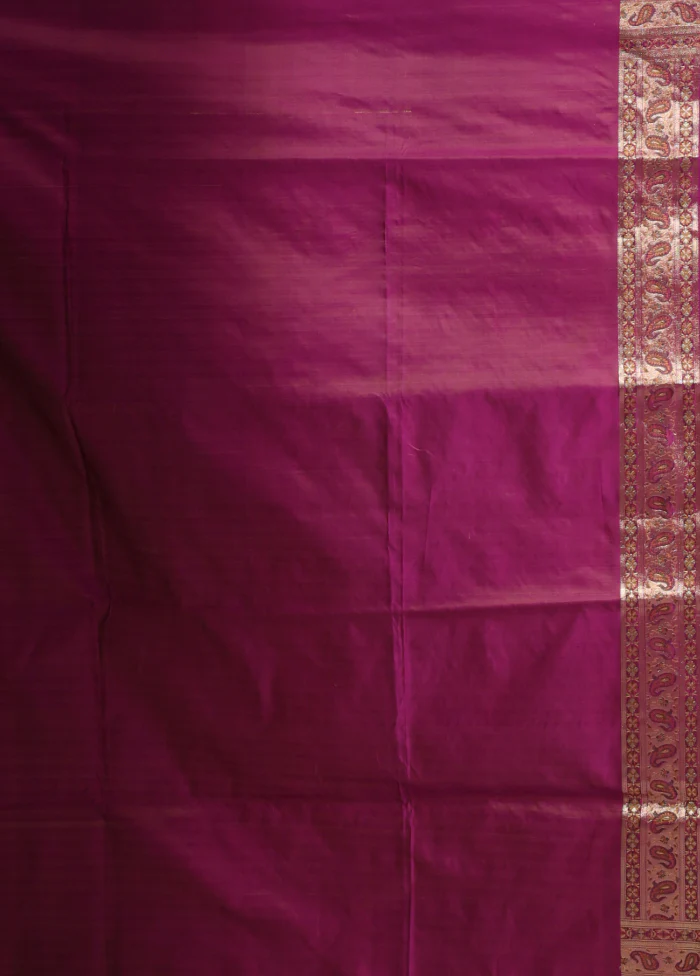 Purple Handloom Tanchoi Pure Silk Saree With Blouse Piece - Image 5